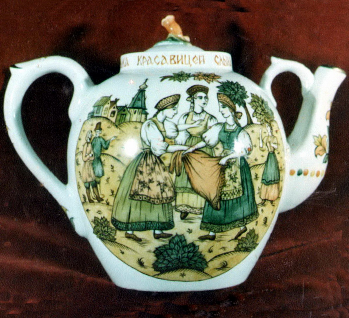 Tea-pot with folklore scene. Over Glasour Painting on Porcelain. H 23 cm
