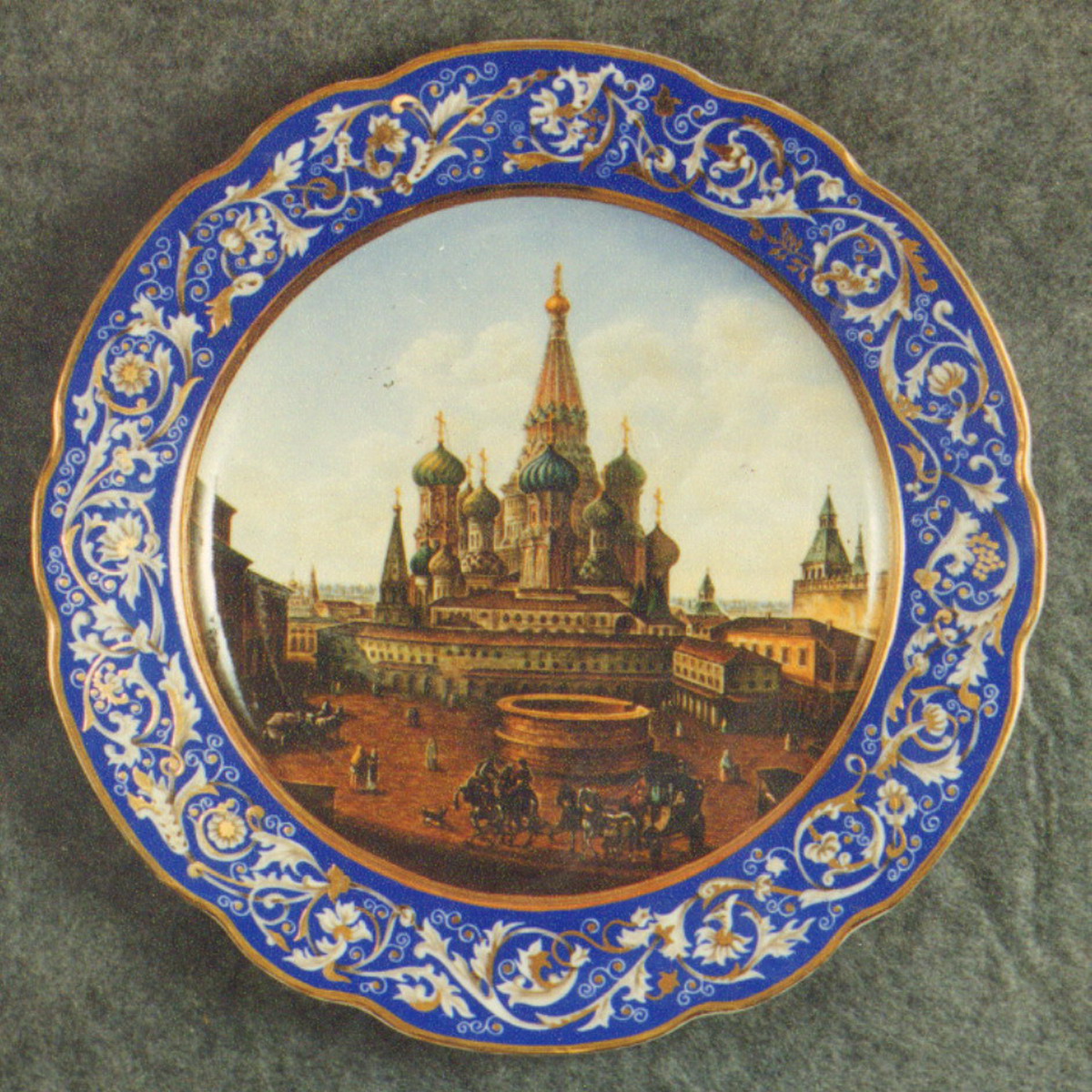 Wall Plate Snt Basil Cathedral with the Place of Execution. Over Glasour Painting on Porcelain. D 31 cm